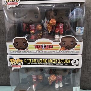 (2) Funko Pop NBA Jam Clyde Drexler and Hakeem Olajuwon Figures. Brand New